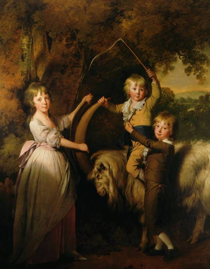 Three Children of Richard Arkwright with a Goat 1791 by Joseph Wright of Derby 1734-1797